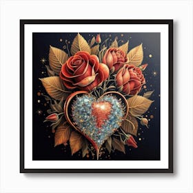 Heart and beautiful red rose 13 Art Print