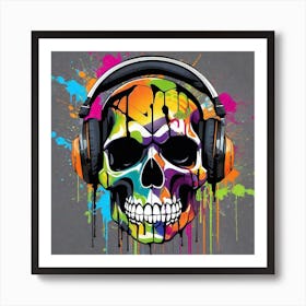 Skull With Headphones 63 Art Print