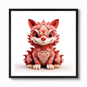 Red dragon in origami Art Print