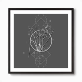 Vintage Slime Lily Botanical with Line Motif and Dot Pattern in Ghost Gray n.0296 Art Print