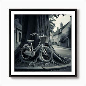 Bicycle Against A Tree Art Print