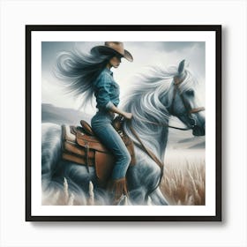 Cowgirl Riding Horse 2 Art Print