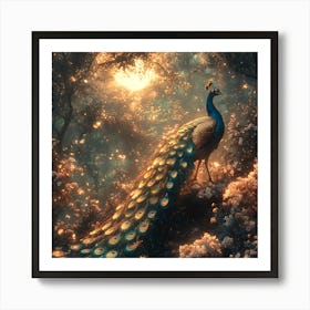 Peacock In The Forest Art Print