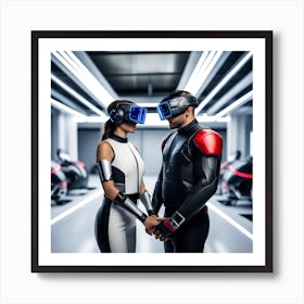 Futuristic Couple In Vr Glasses Art Print