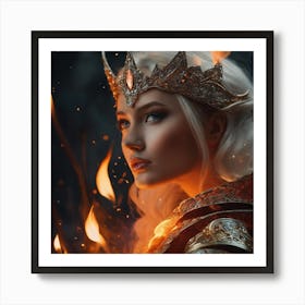 Beautiful Woman In Fire Art Print