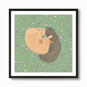 Beautiful cats chilling on a bed of white flowers - into the garden Art Print