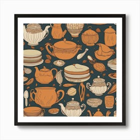 Seamless Pattern With Teapots Art Print