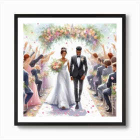 Bride And Groom Walking Down The Aisle 1 Art Print