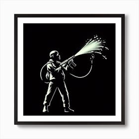 Soldier Spraying Water Art Print