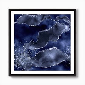 Navy Blue Glitter Agate Texture 04 Art Print