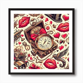 Valentine's Day, kiss pattern Art Print