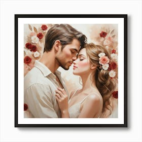 Couple Kissing Painting 1 Art Print