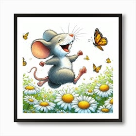 Mouse In Daisies Art Print