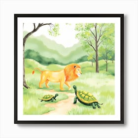 Lion And Turtles In The Forest 2 Art Print