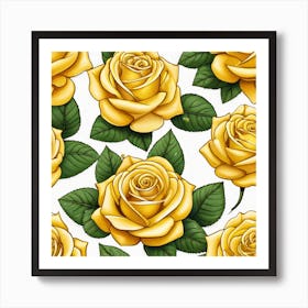 Yellow Roses Seamless Pattern 4 Art Print