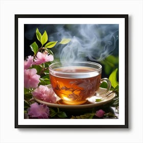 Tea With Flowers And Steam Art Print