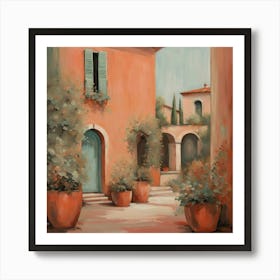 Italian Courtyard Garden Earthy Tones Art Print