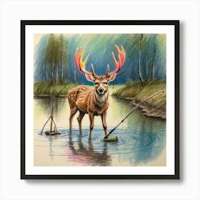 Deer Fishing 6 Art Print