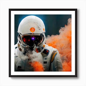 Astronaut Orange Smoke Art Print