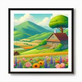 Flowers Near The House In The Countryside Art Print