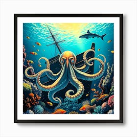 Octopus by Ship Wreck Art Print