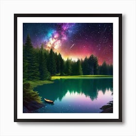 Starry Sky Over Lake 11 Art Print