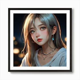 masterpiece, best quality, (Anime:1.4), anime illustration of a most beautiful face girl, sharp oval face contours, sagging eyes, slightly straight nose, nose to mouth distance, mouth to chin distance, beautiful collarbone, lighting, night, colorful lighting, glamorous, artstation hq ,8k ultra hd, fake detail, trending pixiv fanbox, acrylic palette knife 3 Art Print