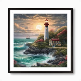Lighthouse At Dusk Landscape 8 Art Print