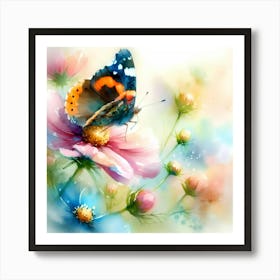 Butterfly On Flowers Art Print