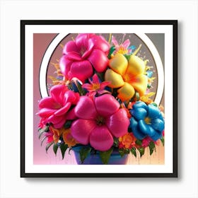 Colorful Flowers In A Vase Art Print