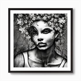 Woman With Flowers In Her Hair Art Print