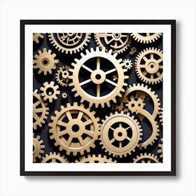 Gold Gears On Black Background 4 Art Print