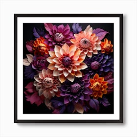 Paper Flowers On Black Background Art Print