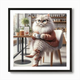 A beautiful cat in a tea shop Art Print