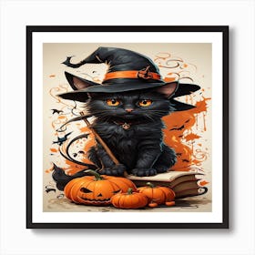 Black Cat Witch Art Print