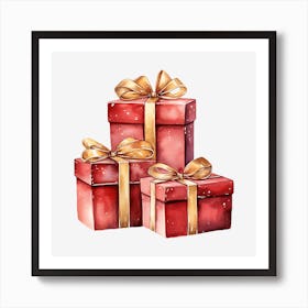 Watercolor Christmas Gift Boxes 7 Art Print