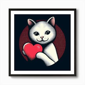 Cat Holding Heart 1 Art Print