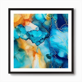 Blue And Gold Abstract Painting Art Print