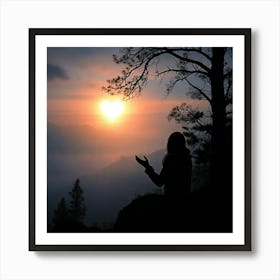 Woman Praying In The Mountains Art Print