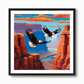 Eagles Soaring Above A Majestic Canyon 1 Art Print