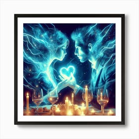 Couple In Love With Candles Art Print