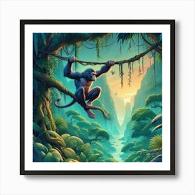 Monkey In The Jungle Art Print