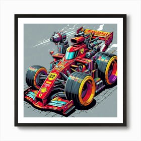 Cartoonish, stylized illustration of a F1 ferrari vehicle Art Print