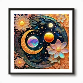 Moon And Flowers Art Print