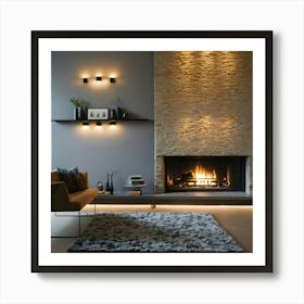 Modern Living Room With Fireplace 30 Art Print