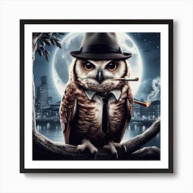 Owl Smoking A Cigarette 2 Art Print