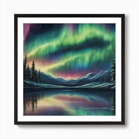 A Breathtaking View Of The Northern Lights Dancing Across A Starry Night Sky 2 Art Print