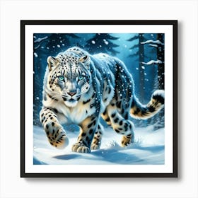 Snow Leopard In The Snow Art Print