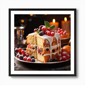 Christmas Cake With Berries Art Print