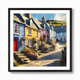 Colourful Cottages on Cobbled Street Art Print